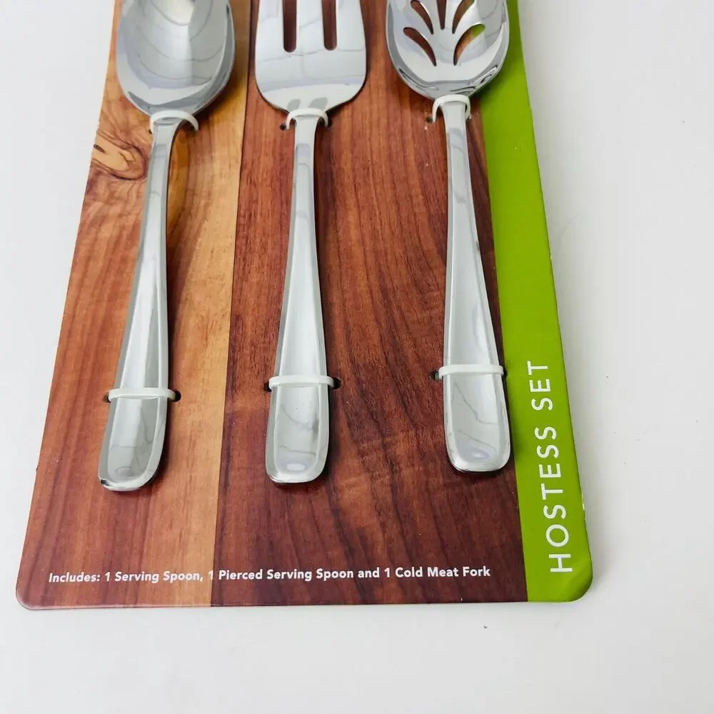 3pcs Dash of That Hostess Set 1 Serving Spoon, 1 Pierced, 1 Cold Meat Fork - NEW